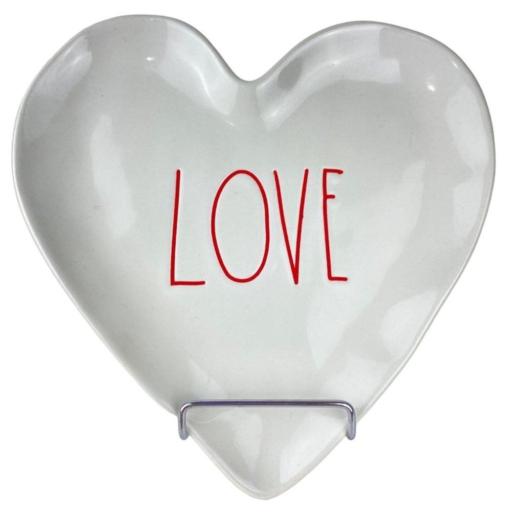 Rae Dunn Valentine "LOVE" Heart Shaped Dessert Plate Large Letters Farmhouse NEW